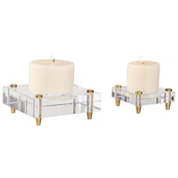 Claire Crystal Block Candleholders, S/2
