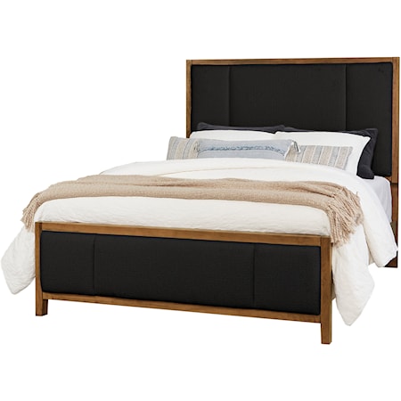 Transitional California King Upholstered Panel Bed