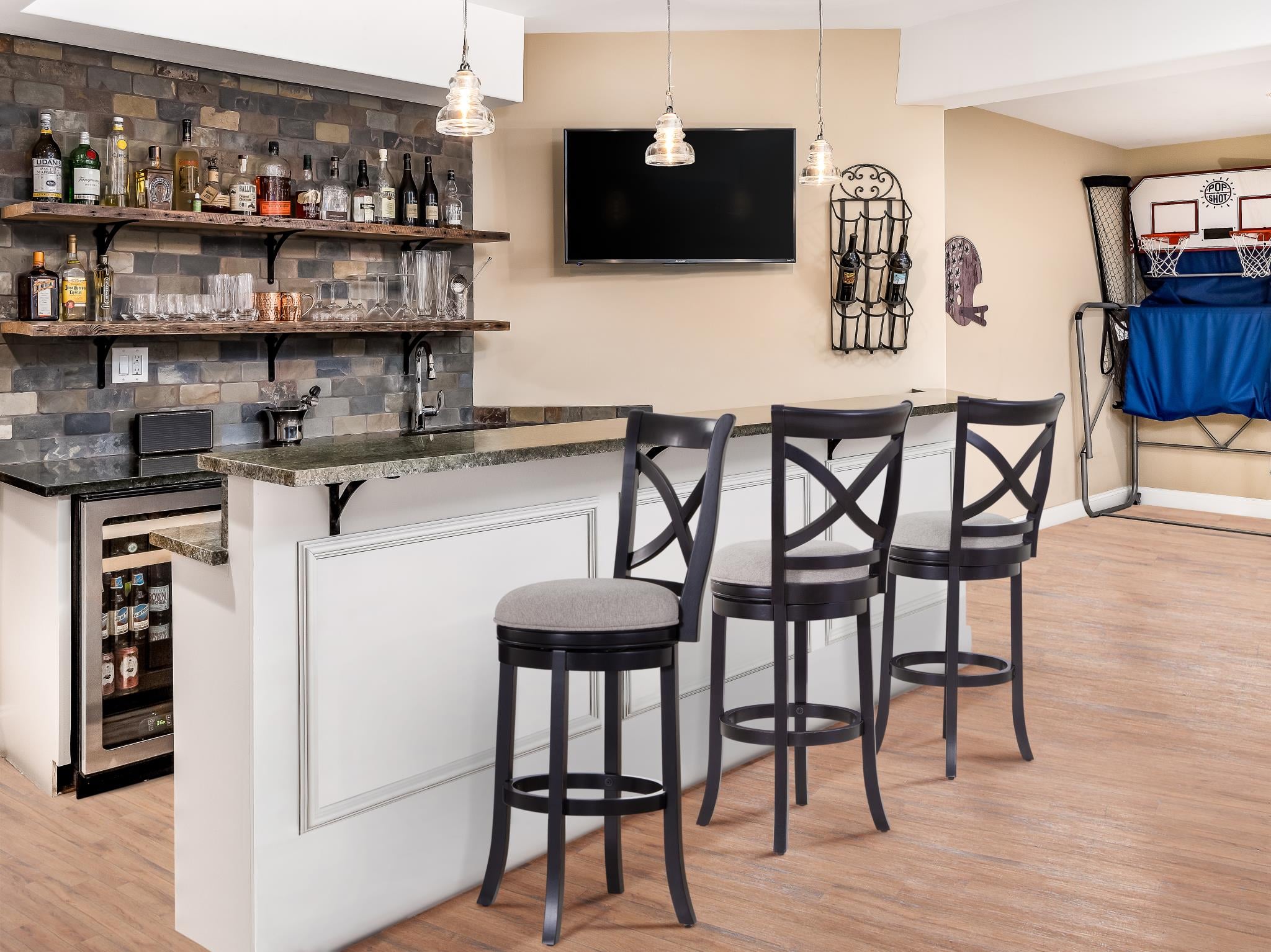 X-Back Black Wooden Counter Stool