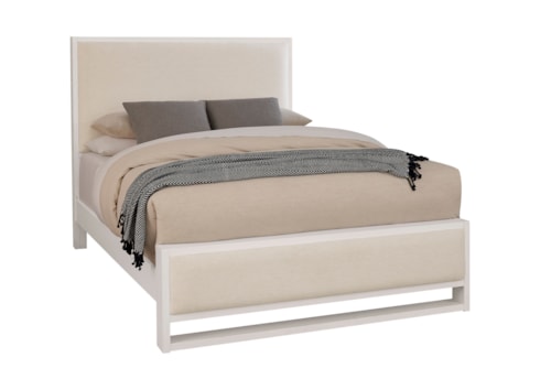 Transitional California King Upholstered Panel Bed