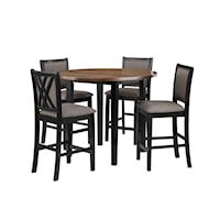 Transitional 5-Piece Round Counter Height Dining Set with Two Tone Finish