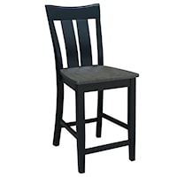 Ava Farmhouse Slat Back Dining Stool - Coal/Black