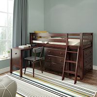 Windsor Youth Twin Loft Bed in Espresso w/Two 3 Drawer Dressers and a Pull out Desk