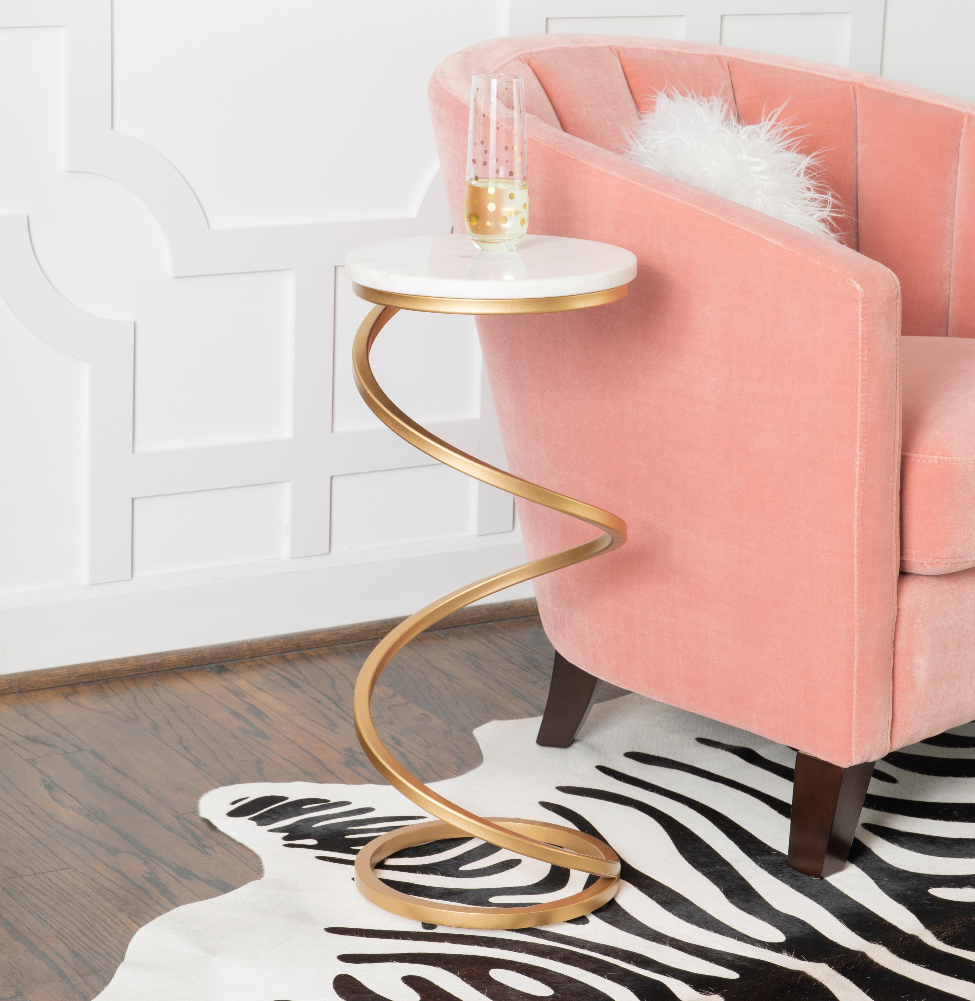 Spiral Drink Table White Marble