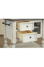 IFD Stone Farmhouse 2-Drawer Kitchen Island Cart with Glass Door and Slatted Shelf