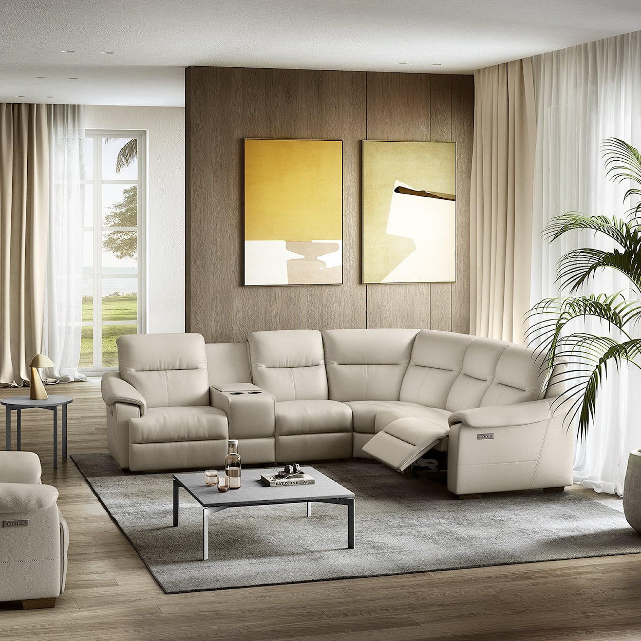 Natuzzi Editions 100% Italian Leather Potenza L-Shaped Curved Sectional