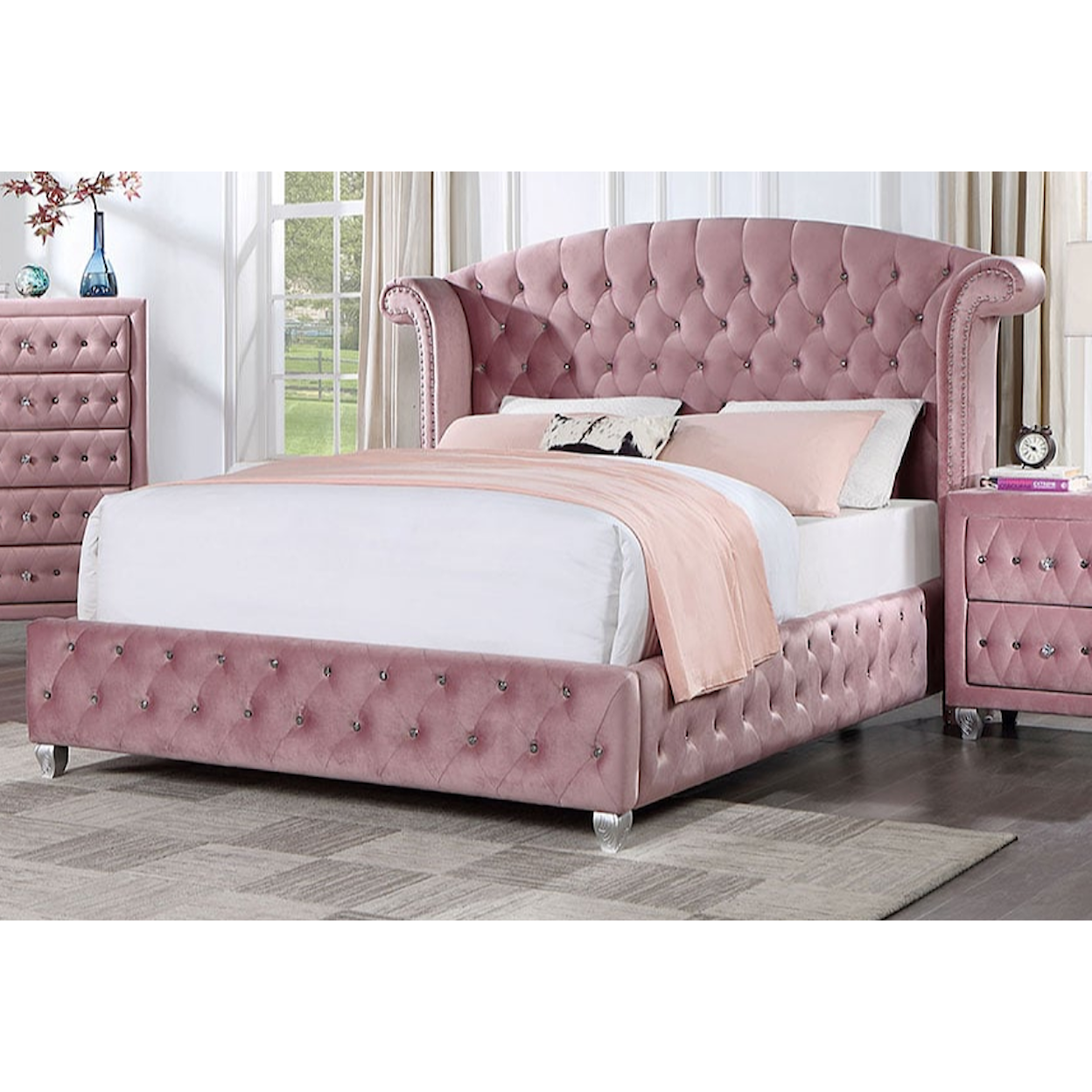 Furniture of America Zohar Queen Bed Pink