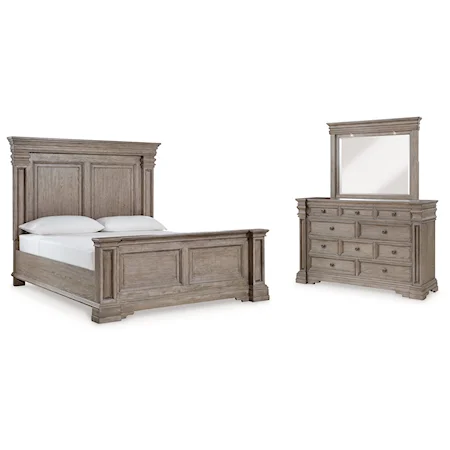 Queen Panel Bed, Dresser And Mirror