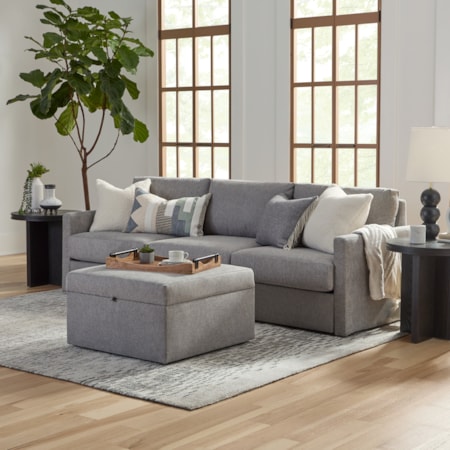 Narrow-Arm Sofa with Storage Ottoman