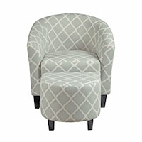 Transitional Upholstered Barrel Accent Chair & Ottoman in Grey