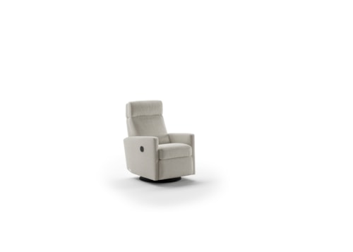 Contemporary Swivel Power Recliner with Adjustable Headrest
