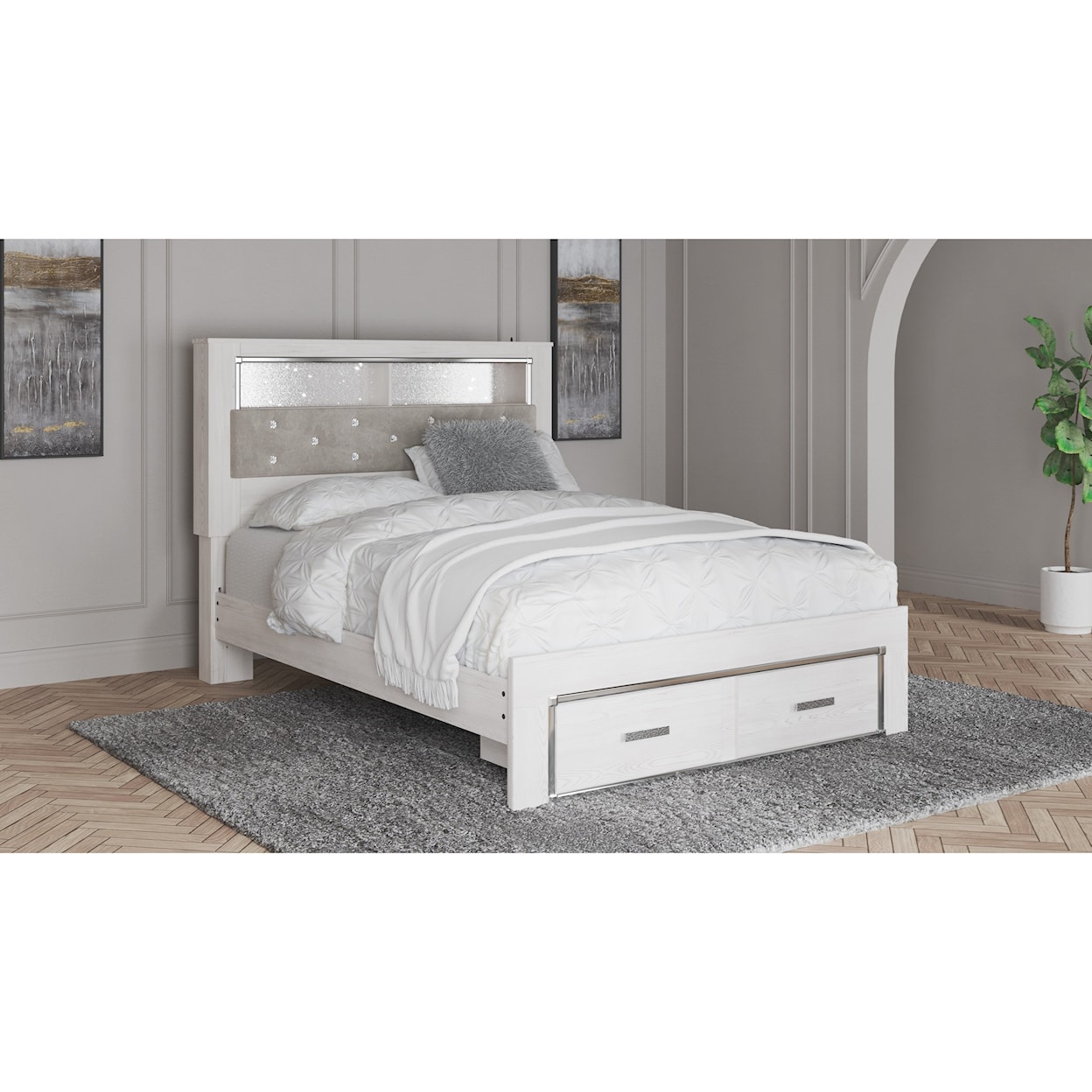 Ashley Furniture Signature Design Altyra Queen Storage Bed with Uph Bookcase Hdbd