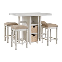 Counter Height Dining Table and Bar Stools (Set of 5) with Storage Baskets