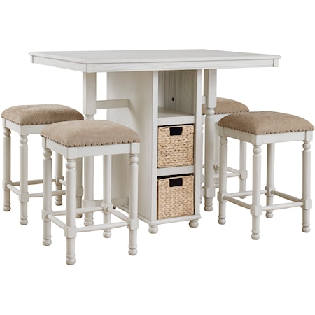 Counter Height Dining Table and Bar Stools (Set of 5) with Storage Baskets