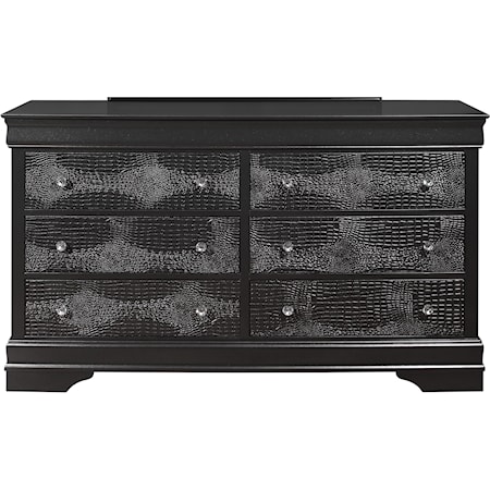 Contemporary Glam 6-Drawer Dresser with Crocodile Embossing
