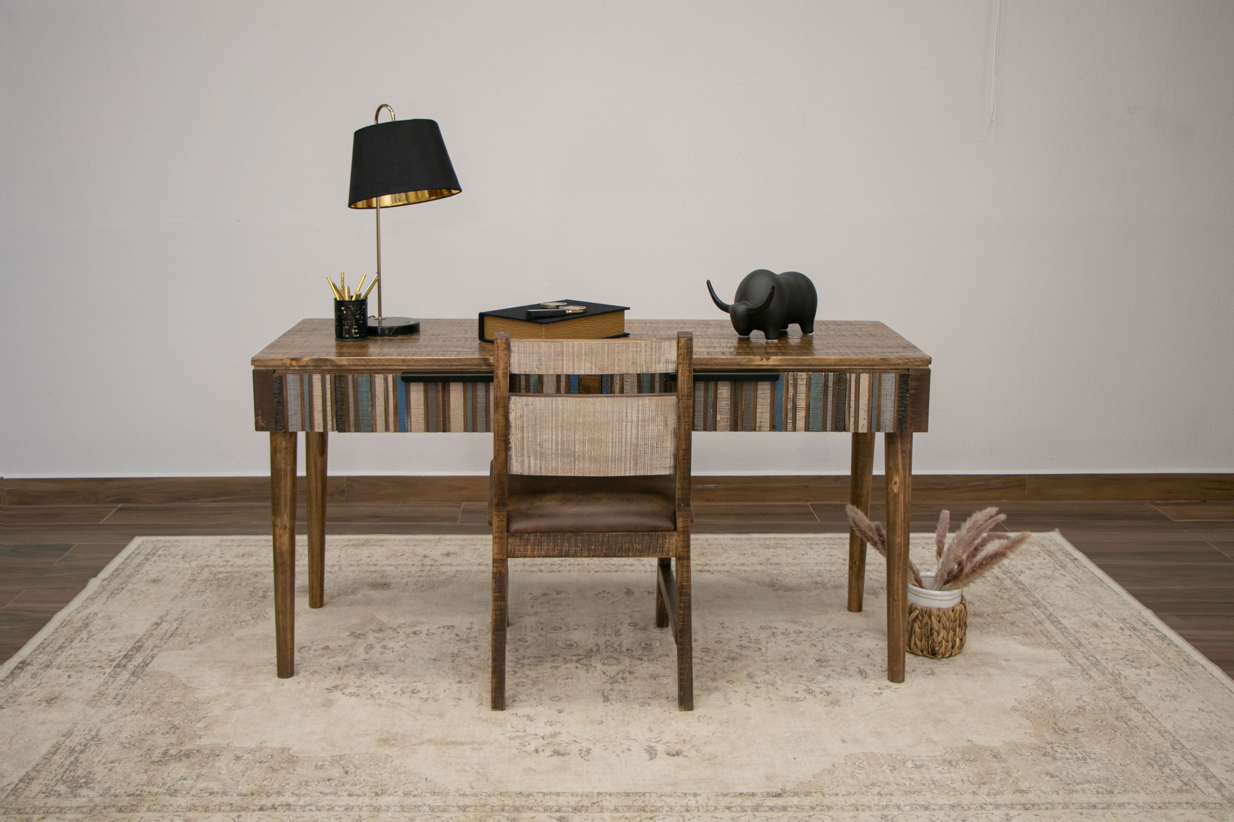 International Furniture Direct Tiza IFD1981DSKBL Coastal 2Drawer Desk