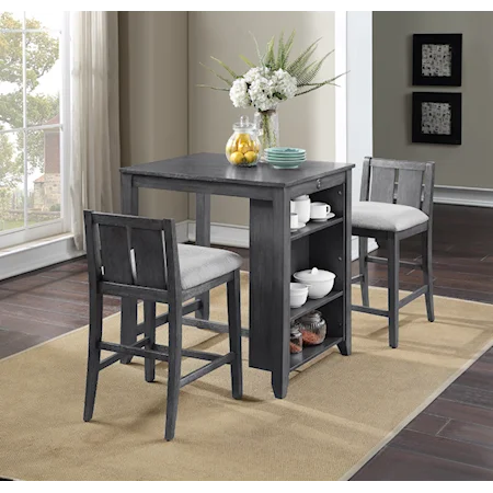 Contemporary 3-Piece Counter Height Dining Set with Storage Shelf