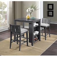 Contemporary 3-Piece Counter Height Dining Set with Storage Shelf