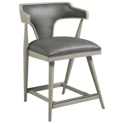 Vintage Counter Stool with Cane Back and Faux Leather Seat