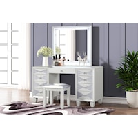 3-Piece Vanity Table with Mirror and Stool Set