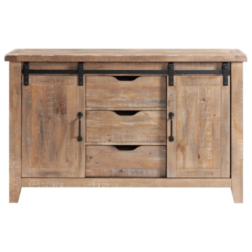 Farmhouse Sideboard with Gliding Barn Doors and Adjustable Shelving