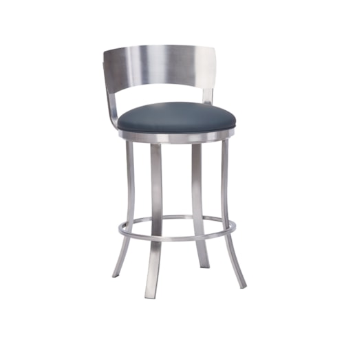 Baltimore Flat Swivel With Back, No Arms Brush Stainless Steel Counter Stool With Welt