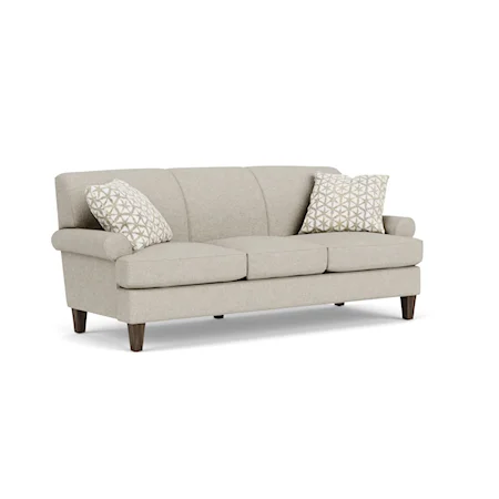 Transitional Sofa with Rolled Arms and Tapered Legs