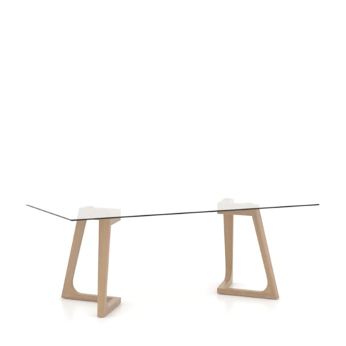 Contemporary Glass Top Dining Table with Sculptural Double Pedestal Base