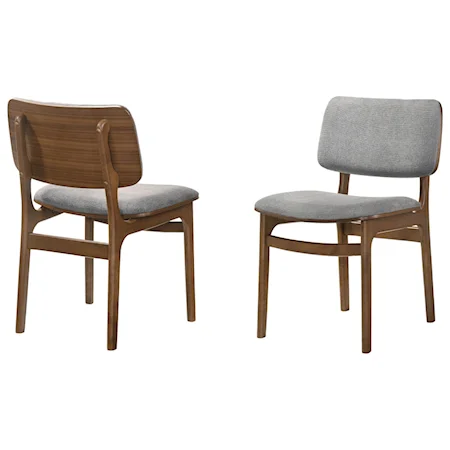 Wood Dining Accent Chairs in Walnut Finish and Grey Fabric - Set of 2