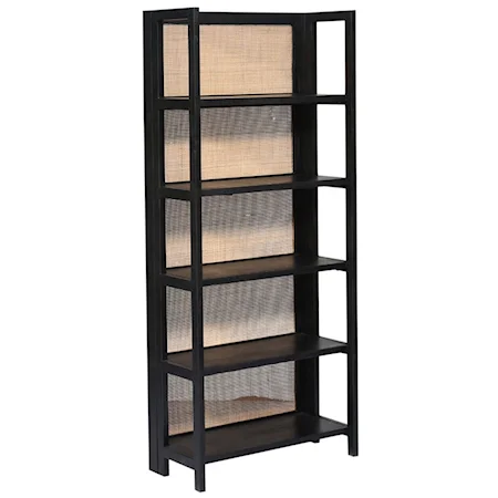 Black Bookcase with Rattan Back