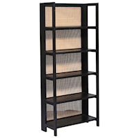 Black Bookcase with Rattan Back