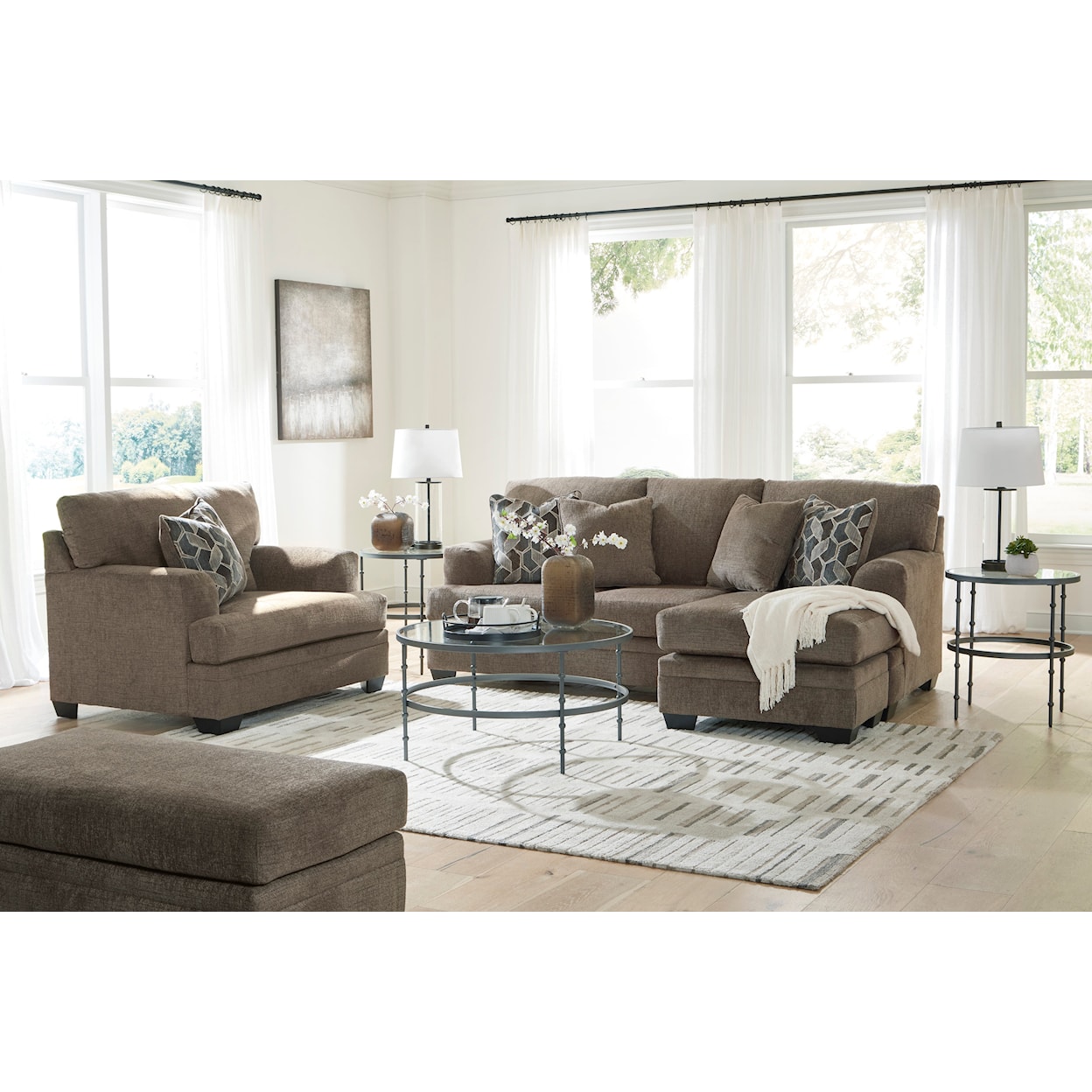 Signature Stewart Sofa Chaise, Oversized Chair and Ottoman