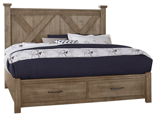 Rustic California King "X" Panel Bed with Footboard Storage
