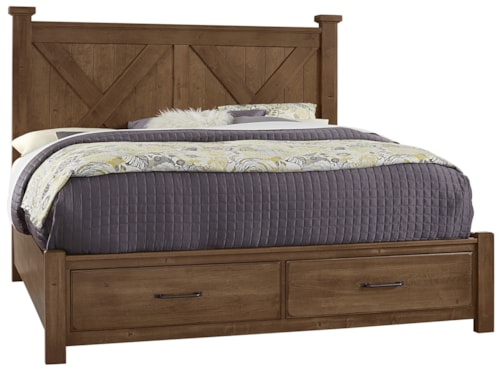 Rustic Queen "X" Panel Bed with Footboard Storage