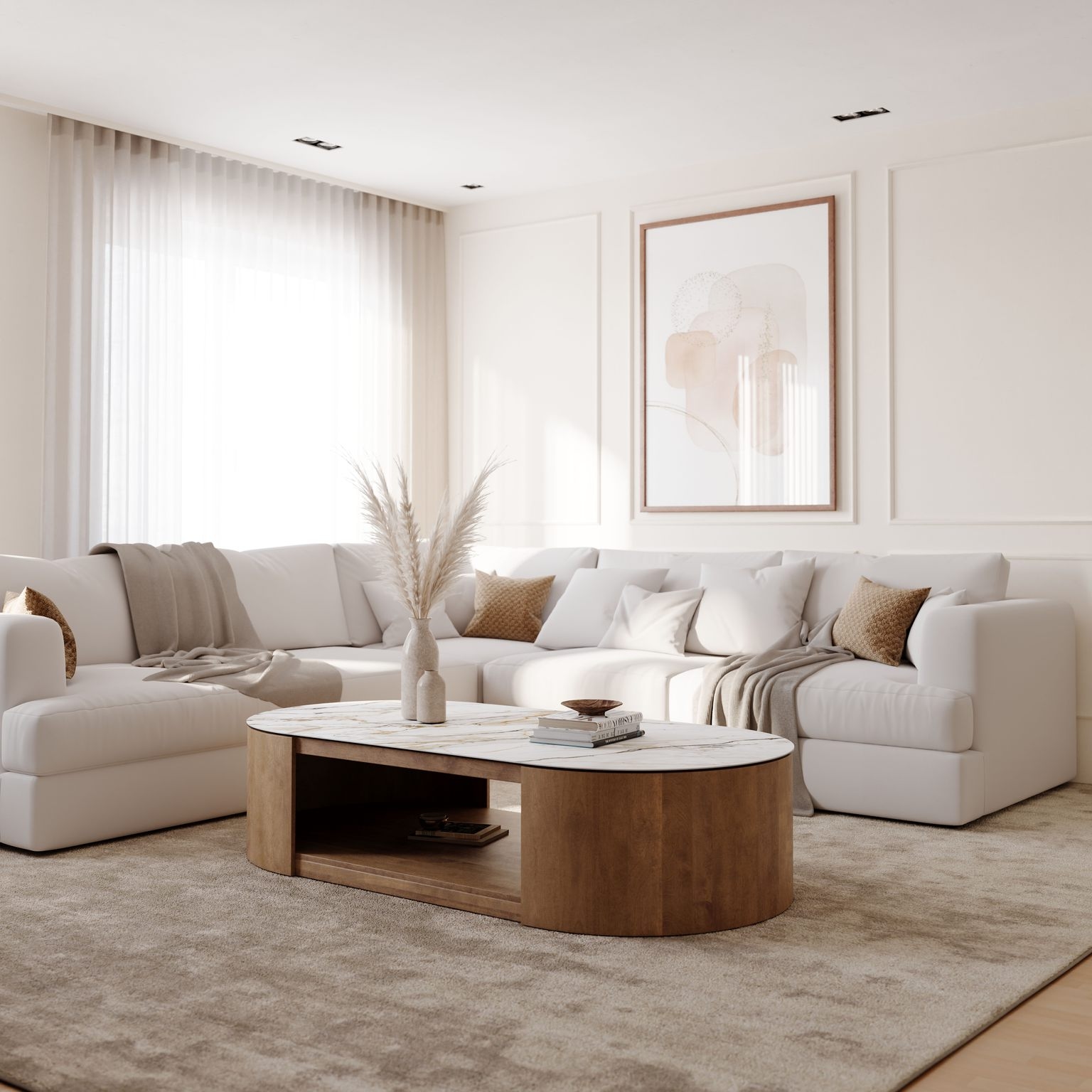 Porcelain-Top Oval Block-Base Coffee Table