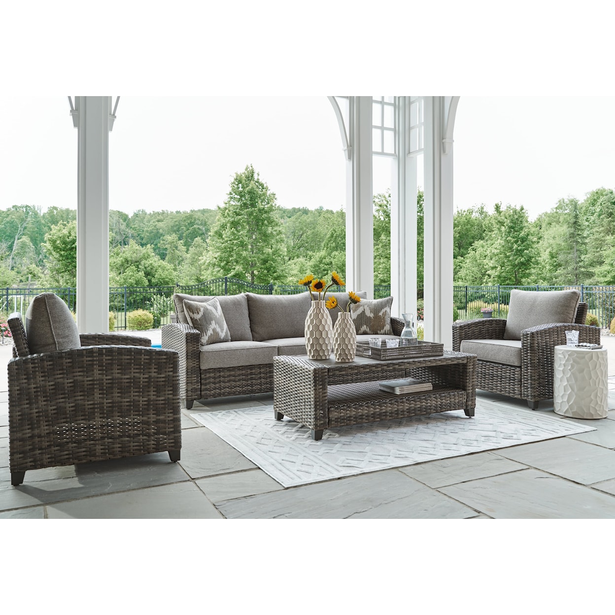 Benchcraft Oasis Court Outdoor Sofa/Chairs/Table Set (Set of 4)