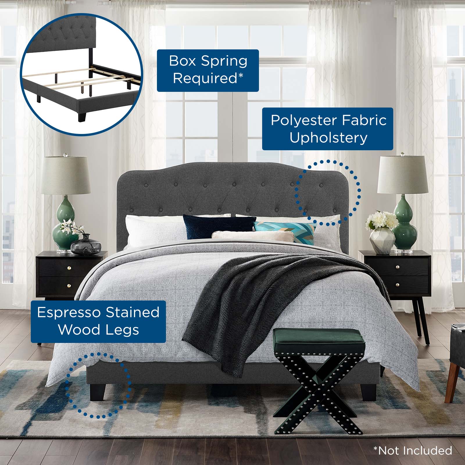 Modway Amelia MOD5841GRY King Upholstered Fabric Bed Value City