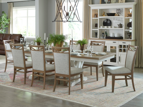 Farmhouse 10-Piece Trestle Dining Set with Buffet and Hutch