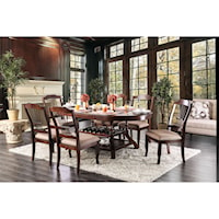 Transitional 7-Piece Dining Table Set with Wine Bottle Storage 