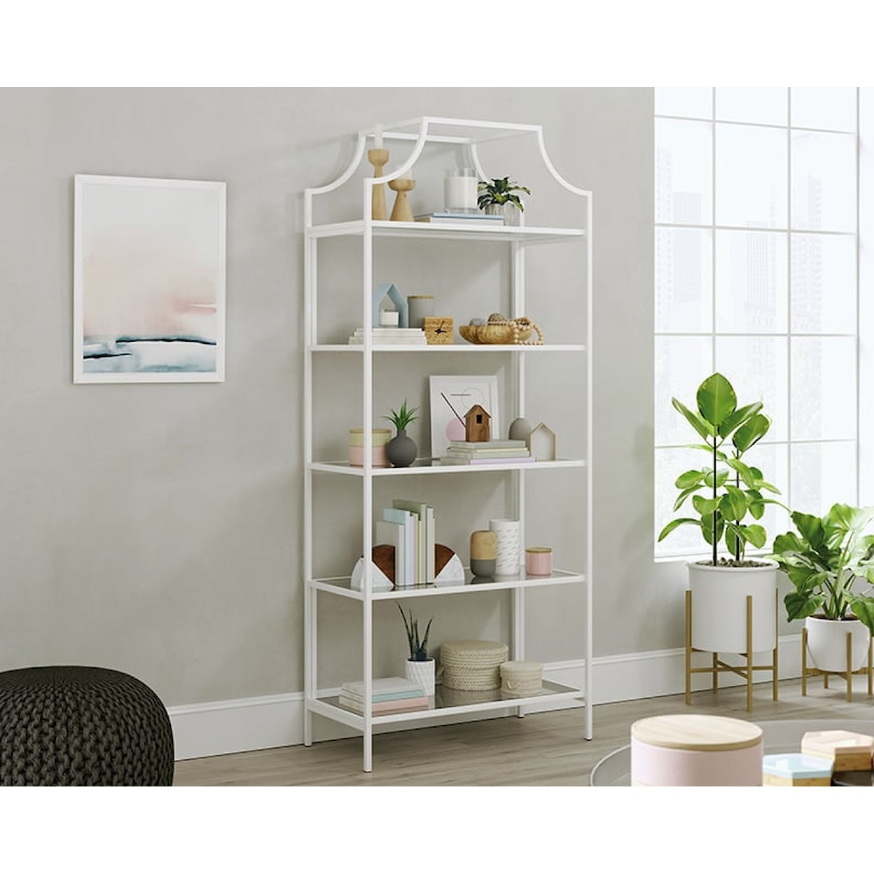 Sauder Anda Norr Bookcase with Tempered Glass