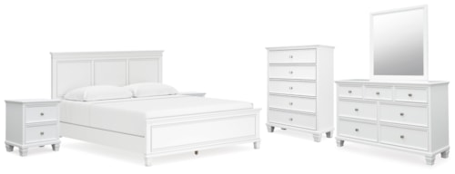 King Panel Bed, Dresser, Mirror, Chest And 2 Nightstands