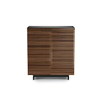 Contemporary Bar Cabinet with Louvered Doors and Hanging Wine Glass Storage