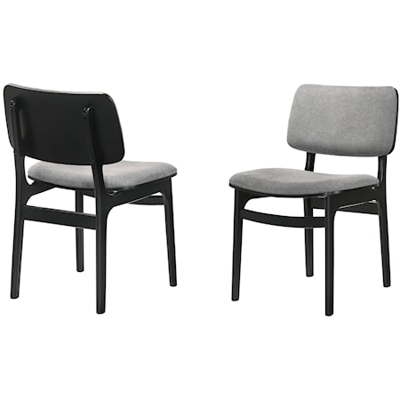 Wood Dining Accent Chairs in Black Finish and Grey Fabric - Set of 2