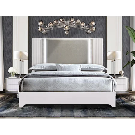 Contemporary Upholstered Queen Panel Bed with LED Lights