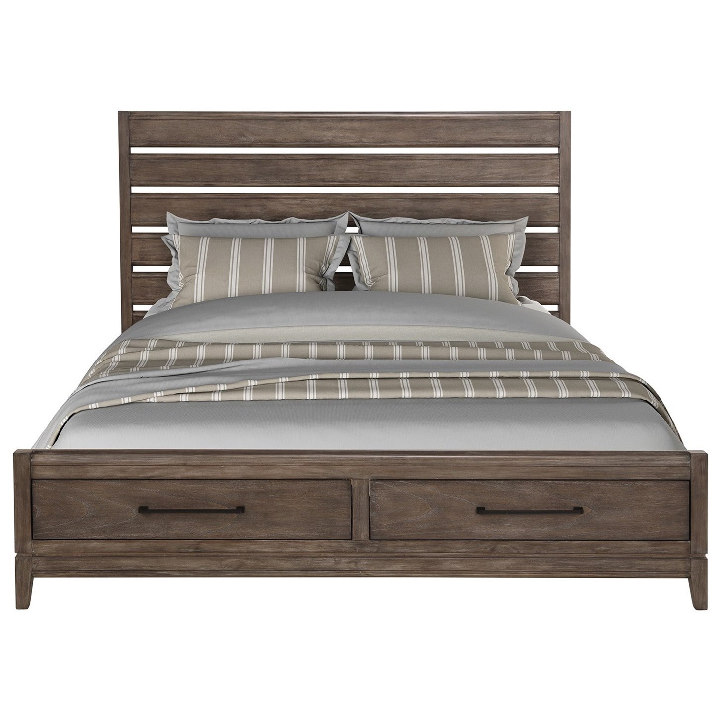 Transitional King Storage Bed with Built-In Headboard USB Chargers