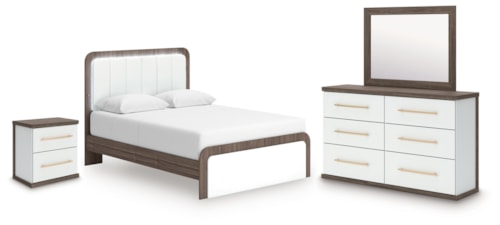 Queen Upholstered Bed, Dresser, Mirror And Nightstand