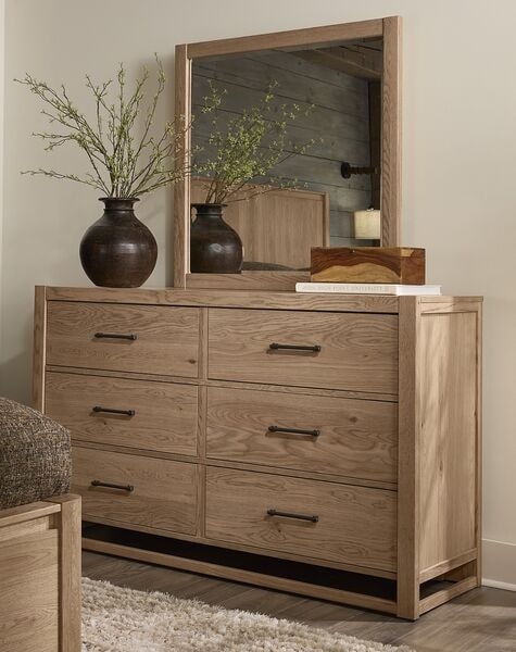 Transitional 6-Drawer Dresser with Landscape Mirror