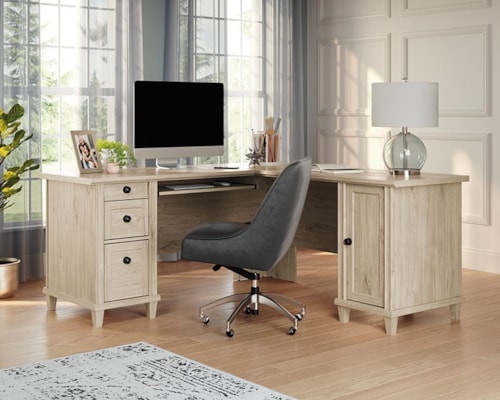 Transitional L-Shaped Desk with Slide-Out Keyboard/Mousepad
