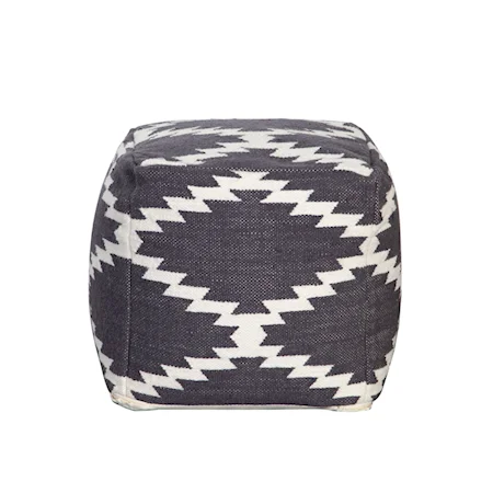 Square Pouf In White/Grey Pattern Wool