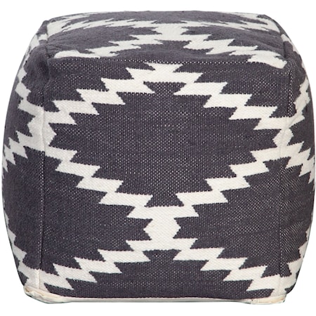 Square Pouf In White/Grey Pattern Wool